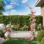 Schwarzer Rosenbogen aus Metall, 240 cm hoch, mit Rosen bepflanzt als Gartendekoration.