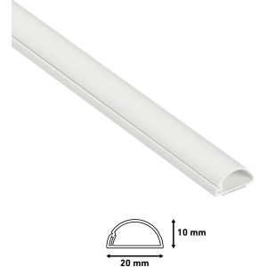 Weißer D-Line Kabelkanal, 20x10 mm, 2 m Länge. Halbrund, zur dezenten Kabelverlegung.