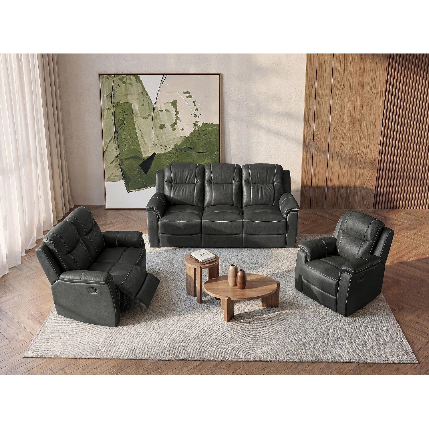 Vente-unique Couchgarnitur Mit Sessel Evasion Anthrazitgrau 205 cm  165 cm  95 cm