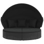 Schwarzes VidaXL Outdoor-Loungebett mit Dach und Kissen aus Polyrattan.