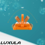 Oranger LUXULA Solar Baustrahler mit verstellbarem Leuchtenkopf und Magnetfuß.