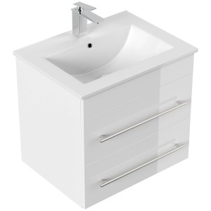 Posseik Badmöbel Apollo, weiß hochglanz, mit Waschbecken und zwei Schubladen.