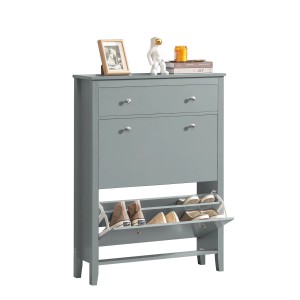 Grauer SoBuy Schuhkipper FSR89-HG mit zwei Klappen und Schublade. Schuhkommode für den Flur.