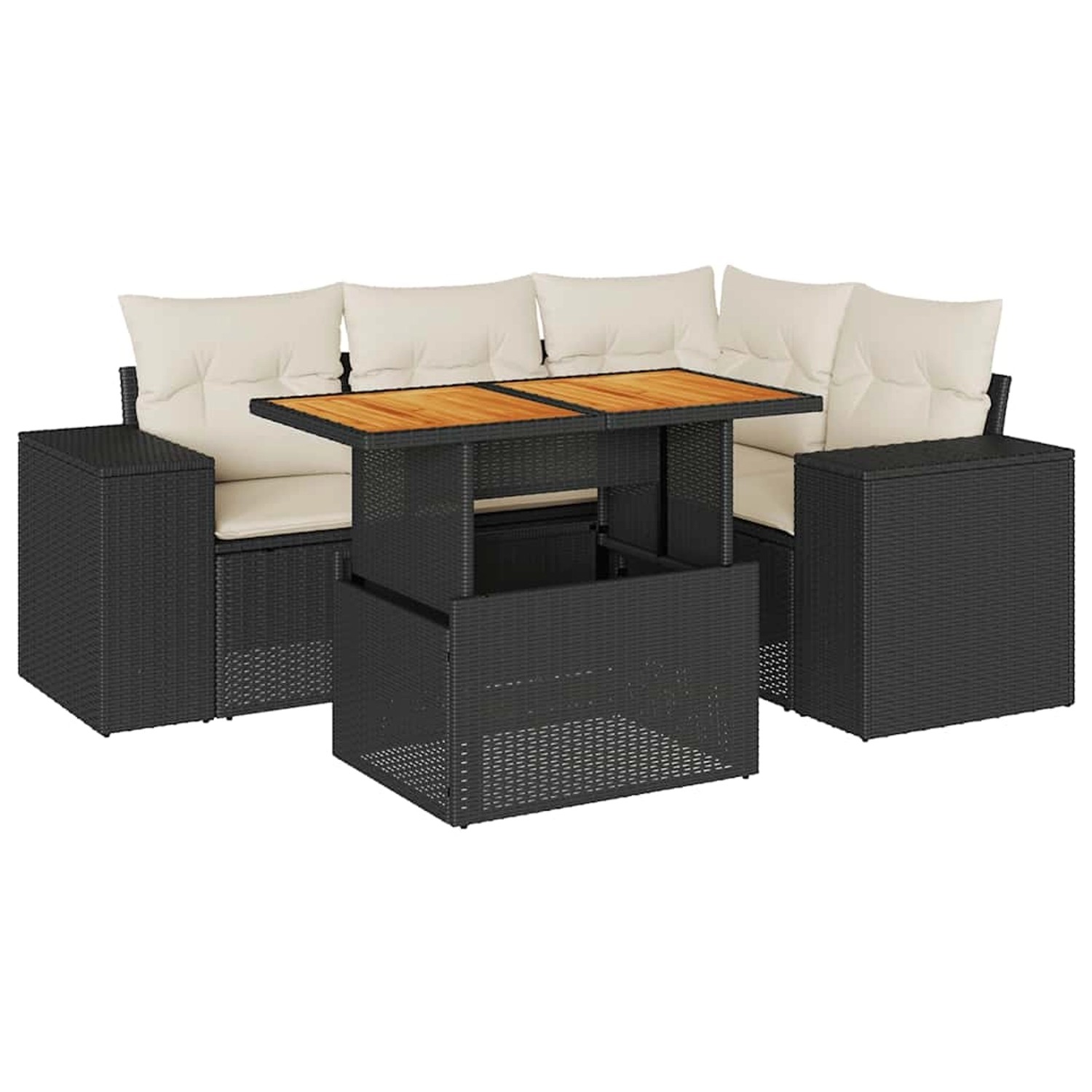 vidaXL 5-Tlg Garten-Sofagarnitur mit Kissen Schwarz Poly Rattan 3327367 günstig online kaufen
