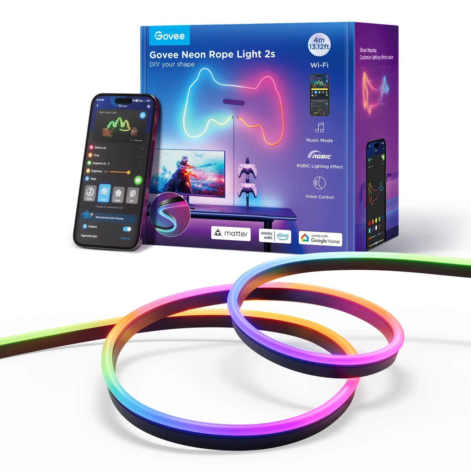 Govee Neon Lichtschlauch H61D4-B, 4m, Schwarz, mit App steuerbar, flexible LED Leuchte für kreative Lichteffekte.