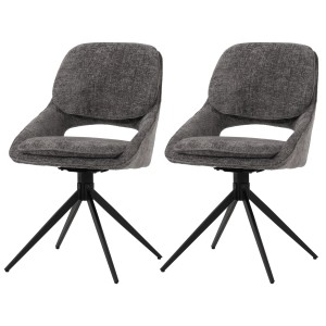 2er-Set Esszimmerstühle N73, dunkelgrauer Chenille-Stoff, drehbar mit Stativgestell.