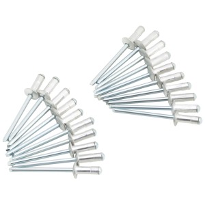 Mehrere LUX Mehrbereich-Blindnieten (3,2 mm x 9,5 mm) aus Aluminium und Stahl.