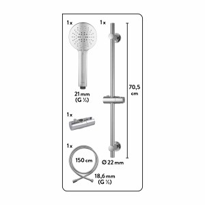 baliv Duschbrause-Set DBS-70.40 verchromt mit Duschstange, Handbrause, Brauseschlauch und Halter.