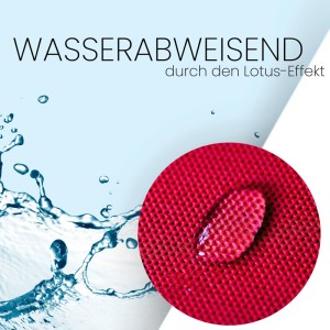 Pinke Sensalux Vlies-Tischdecke: Wasserabweisendes Material mit Wassertropfen im Detail.