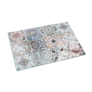 Rechteckige Tulup Glasplatte für Kamin mit grauem Mosaik Fliesenmuster. Robuste Ofen Bodenplatte, 100x70 cm.