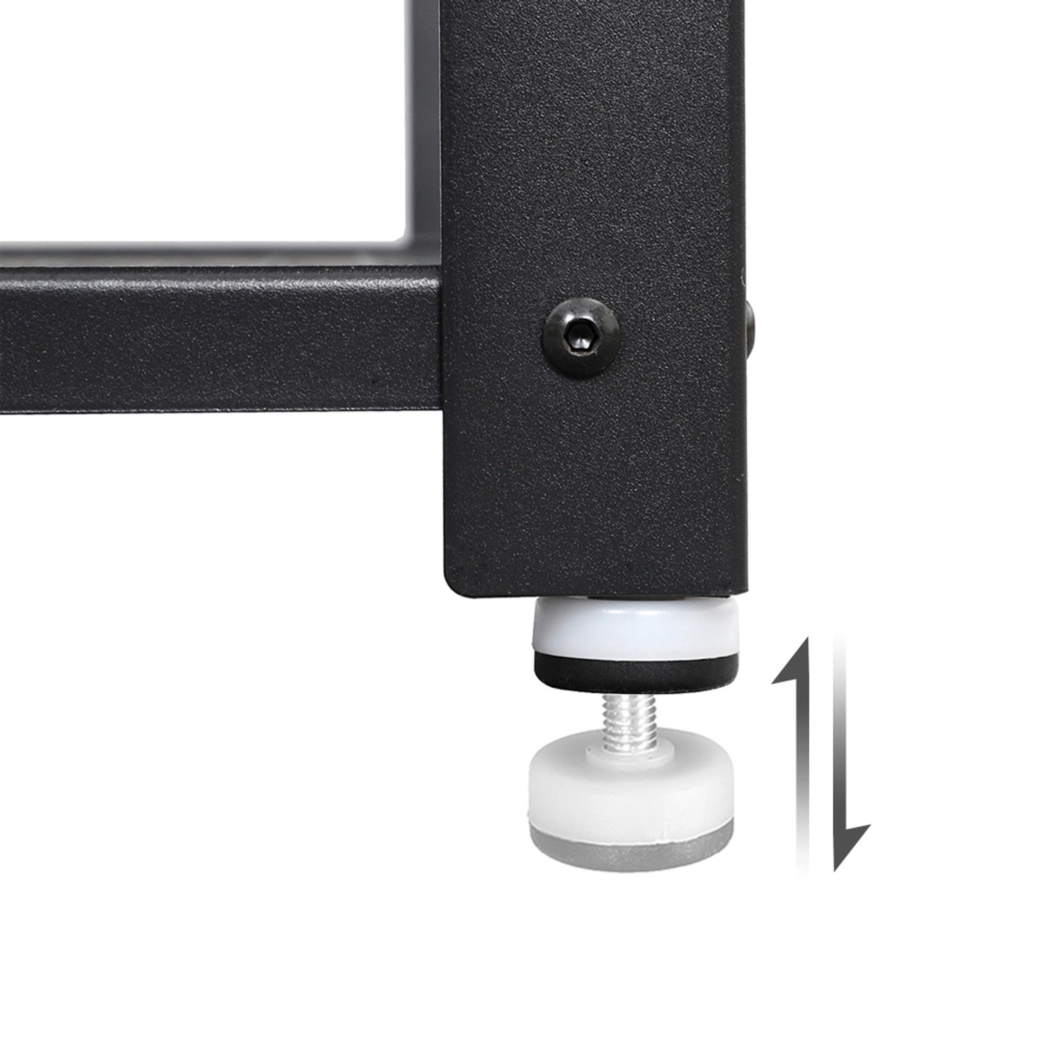 Detailaufnahme: Höhenverstellbarer Fuß der braun-schwarzen Vasagle Schuhbank.