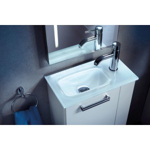 Fackelmann LED-Waschbecken mit Backlight für Gäste-WC, Aufsatzwaschbecken mit Armatur und Handtuchhalter.