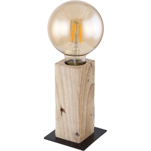 Globo Design-Tischlampe ADALIE, Holzoptik mit E27-Leuchtmittel, schwarz-matte Basis.