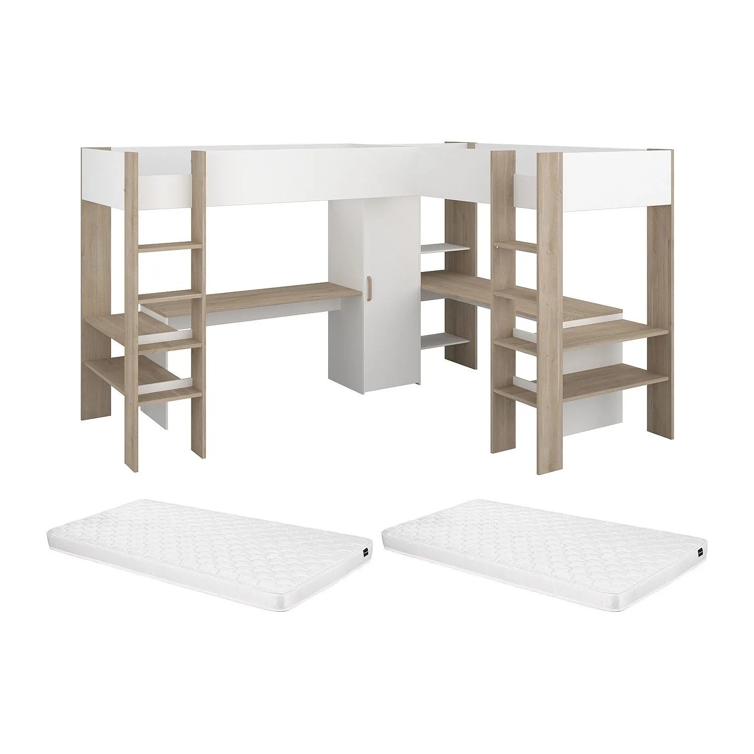 Vente-unique Hochbett Lascano Naturfarben Hell  Weiß 295.7 cm