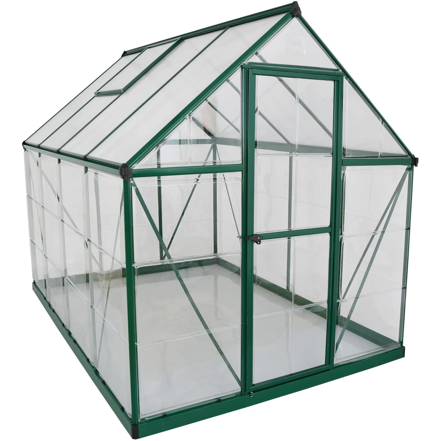 Palram Canopia Hybrid Gewächshaus 2.5x1.9 m, grüne Umrandung, klare Wände. Ideal für Garten.