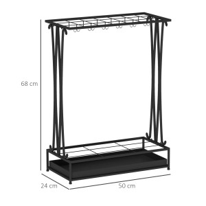 Schwarzer HOMCOM Schirmhalter aus Stahl mit 24 Haken, 50x24x68cm, für Regenschirme und mehr.