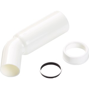 Weißer Spültisch-Ablaufbogen (44,8 mm) mit Dichtungen für Siphon-Anschluss.