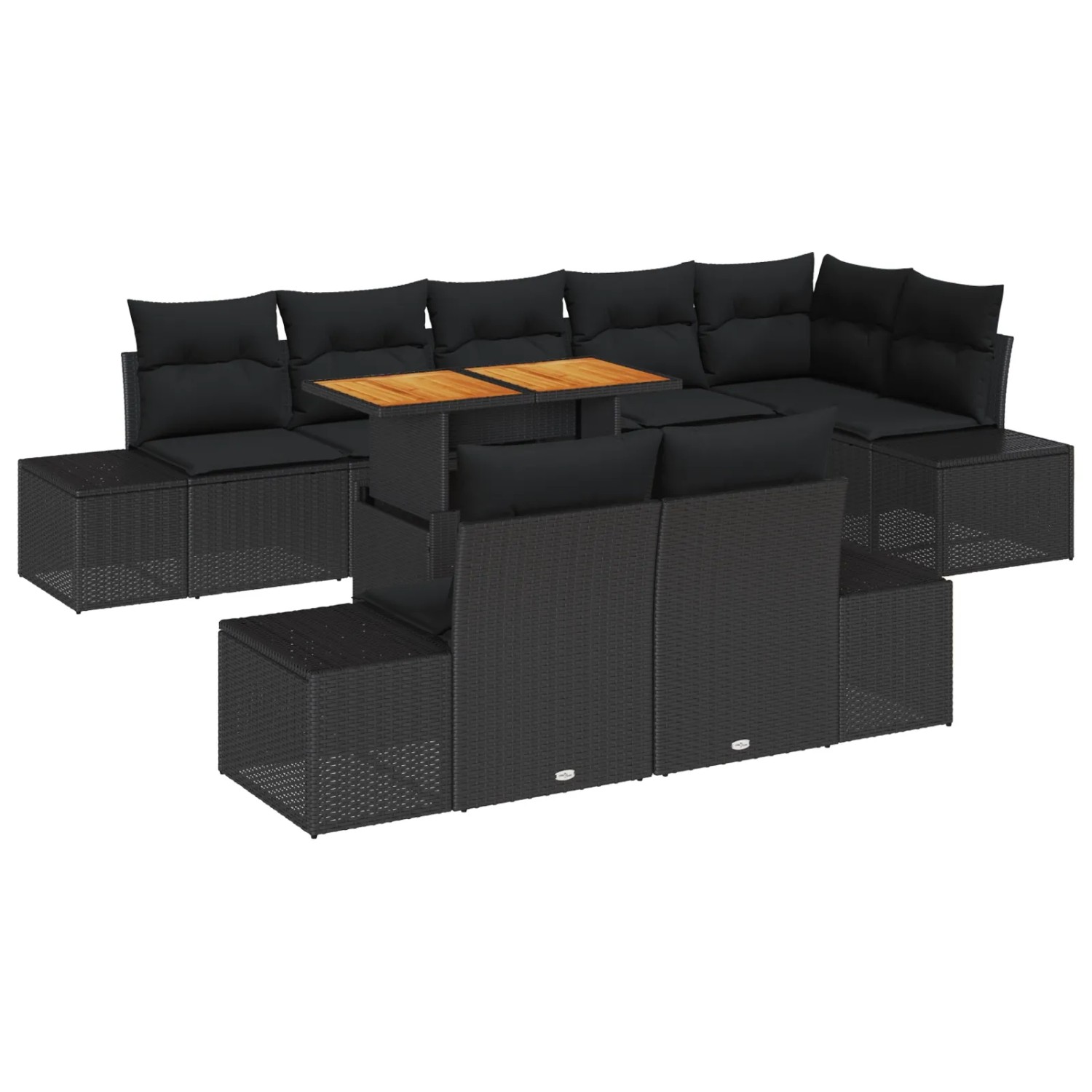vidaXL Garten-Sofa-Set mit Speicher 9-Tlg Schwarz Poly Rattan 3358718