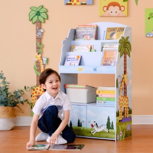 Teamson Kids Sunny Safari Kinder 3-stufiges Bücherregal mit Aufbewahrung