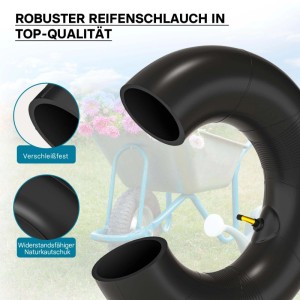 Robuster schwarzer Luftschlauch für Rasenmäherreifen, Größe 16x6.50-8, mit abgewinkeltem TR87 Ventil. Für Rasentraktoren.