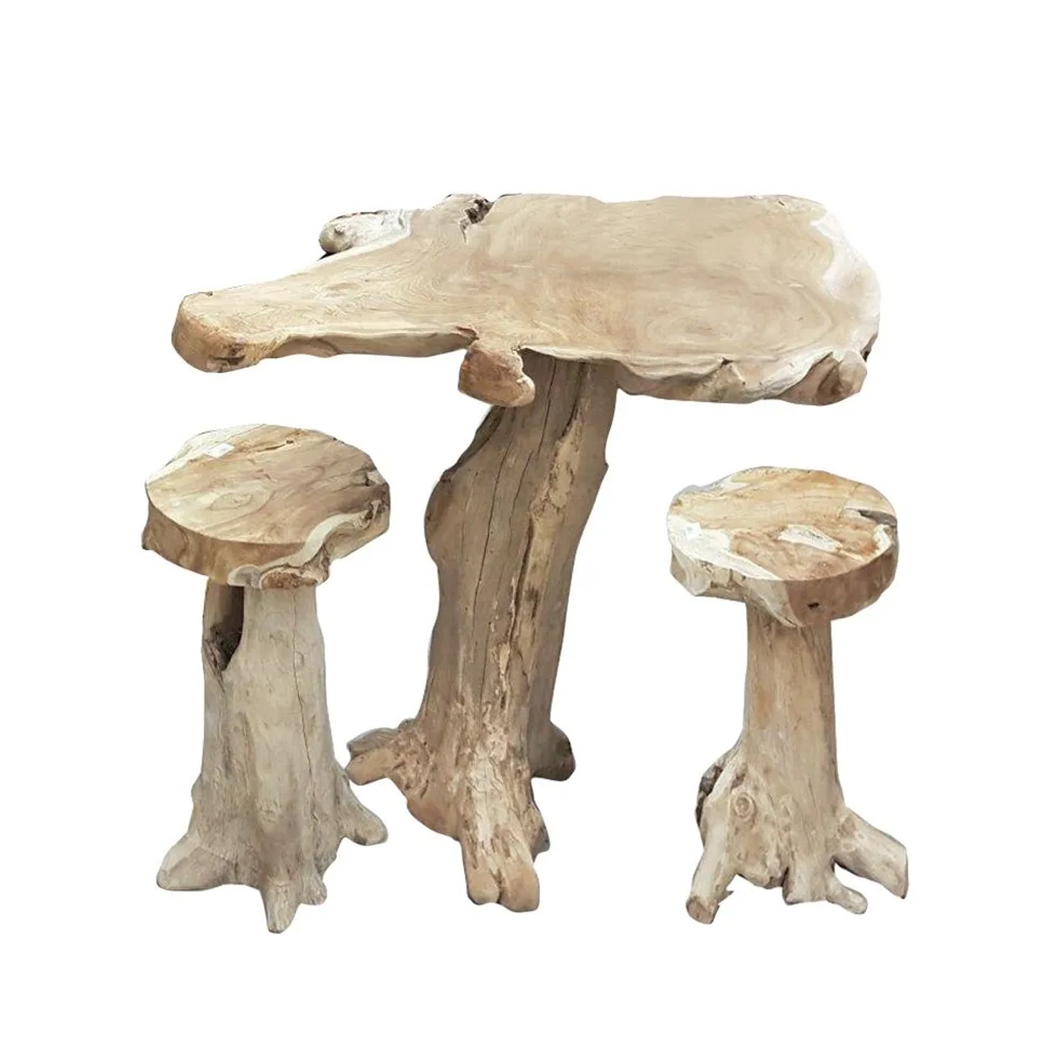 DELUKE Barset JOEL Teak Natur 102x60x90cm Barmöbel-Set Baumstamm Vintage