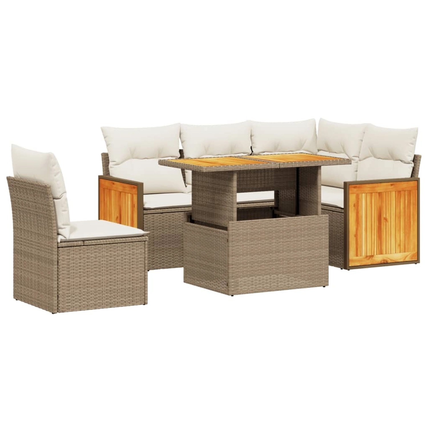 vidaXL 6-Tlg Garten-Sofagarnitur mit Kissen Beige Poly Rattan 3273963 günstig online kaufen