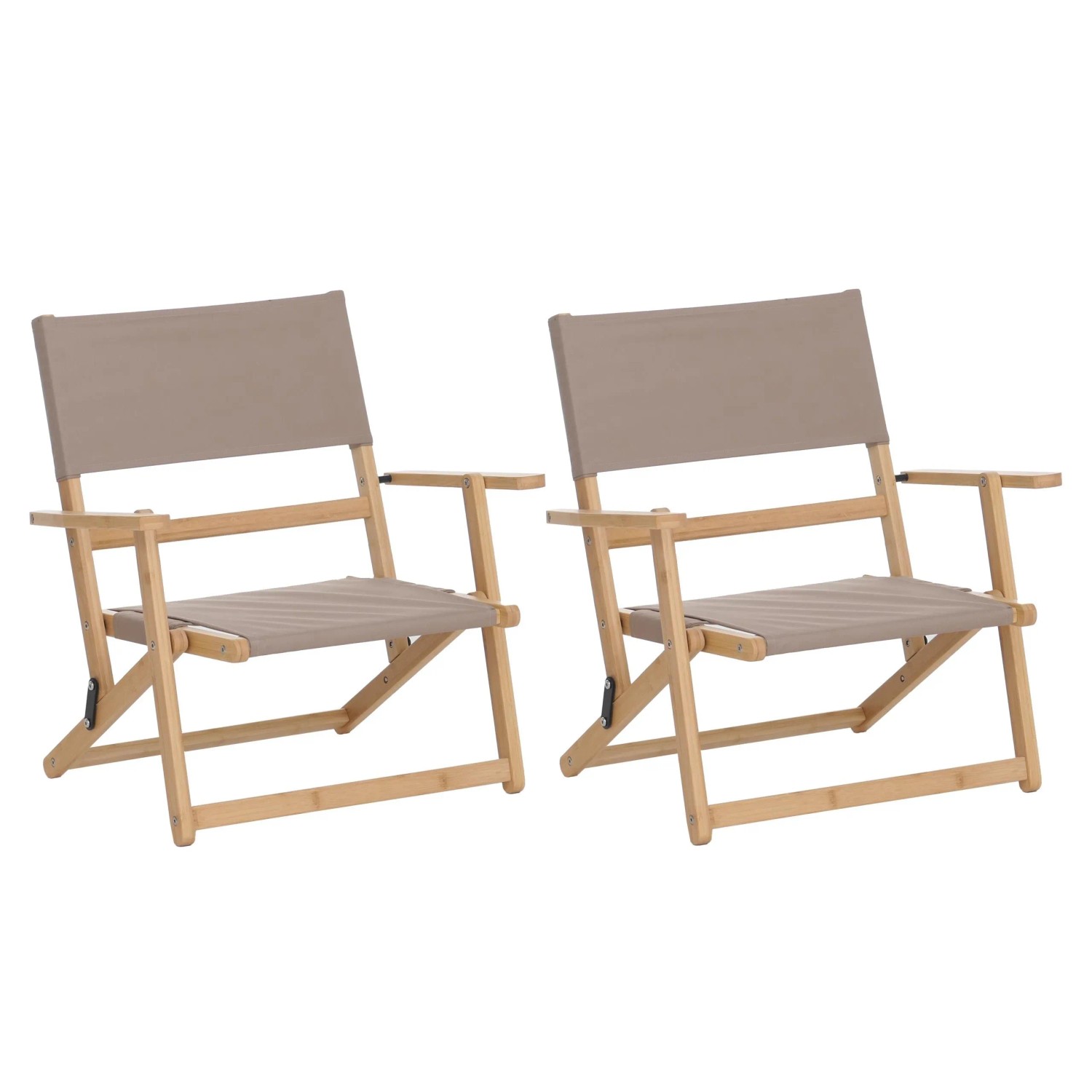 MCW 2er-Set Bambus Campingstuhl Q42 Klappbar Outdoor Stoff/Textil Creme
