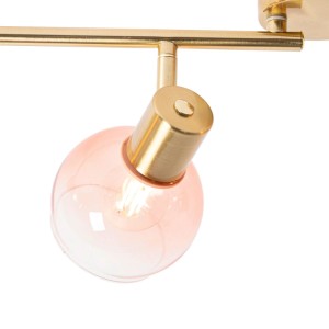 Art Deco Lampe: Goldener Spot mit rosa Glas, 4-flammig. Deckenleuchte für Wohnzimmer & Schlafzimmer.