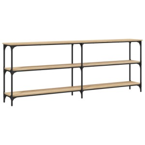 vidaXL Konsolentisch Sonoma-Eiche, 200 cm breit, mit drei Ablageflächen und schwarzem Metallgestell.