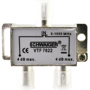 Schwaiger 2-fach Verteiler (4 dB) für Antennen- und Kabelanlagen.