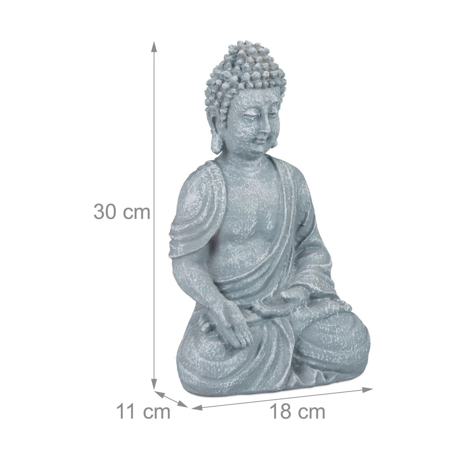 Relaxdays Buddha Figur Sitzend Polyresin Hellgrau Wetterfest Frostsicher 30 cm x 18 cm x 11 cm 650 g_4
