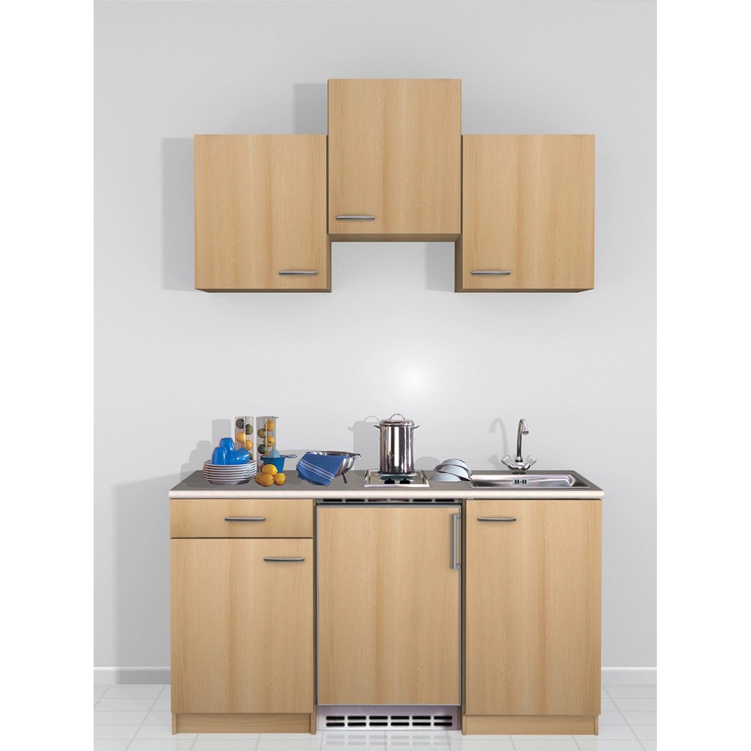 Flex-Well Classic Küchenzeile/Küchenblock Nano 150 cm Buche Nachbildung