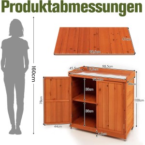 Costway Gartenschrank Holz Lagerschrank Garten 98,5x48x100cm