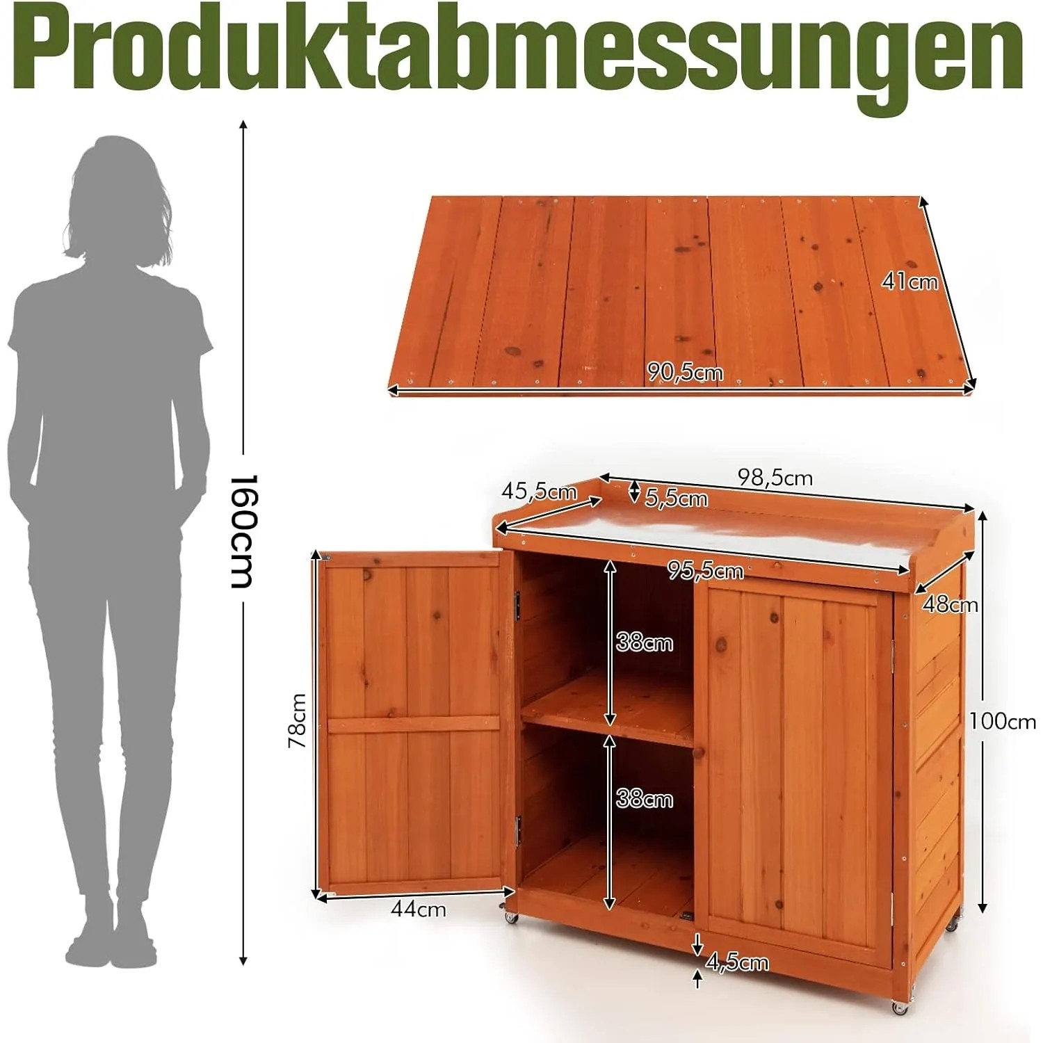 Costway Gartenschrank Holz Lagerschrank Garten 98,5x48x100cm_3