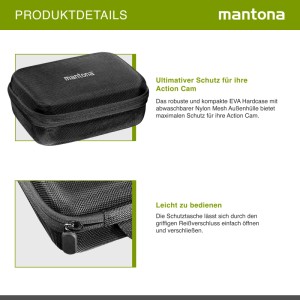 Mantona Hardcase Tasche für GoPro Action Cam. Schwarzes, robustes EVA-Case mit Reißverschluss für sichere Aufbewahrung.