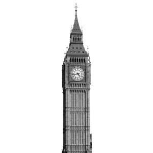 Komar Fototapete Vlies Big Ben in Schwarz-Weiß, Detailaufnahme.