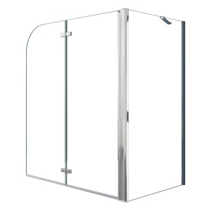 AICA Badewannenaufsatz mit Faltwand und Seitenwand, 2-teilig, chromglänzend, aus Glas.