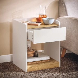 SoBuy Nachttisch/Beistelltisch weiß mit Holzablagen, offener Schublade & 2 Fächern. Modernes Design.
