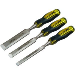 Stanley FatMax Stechbeitel Set, 3-teilig (18, 25 mm), mit gelb-schwarzen Griffen.