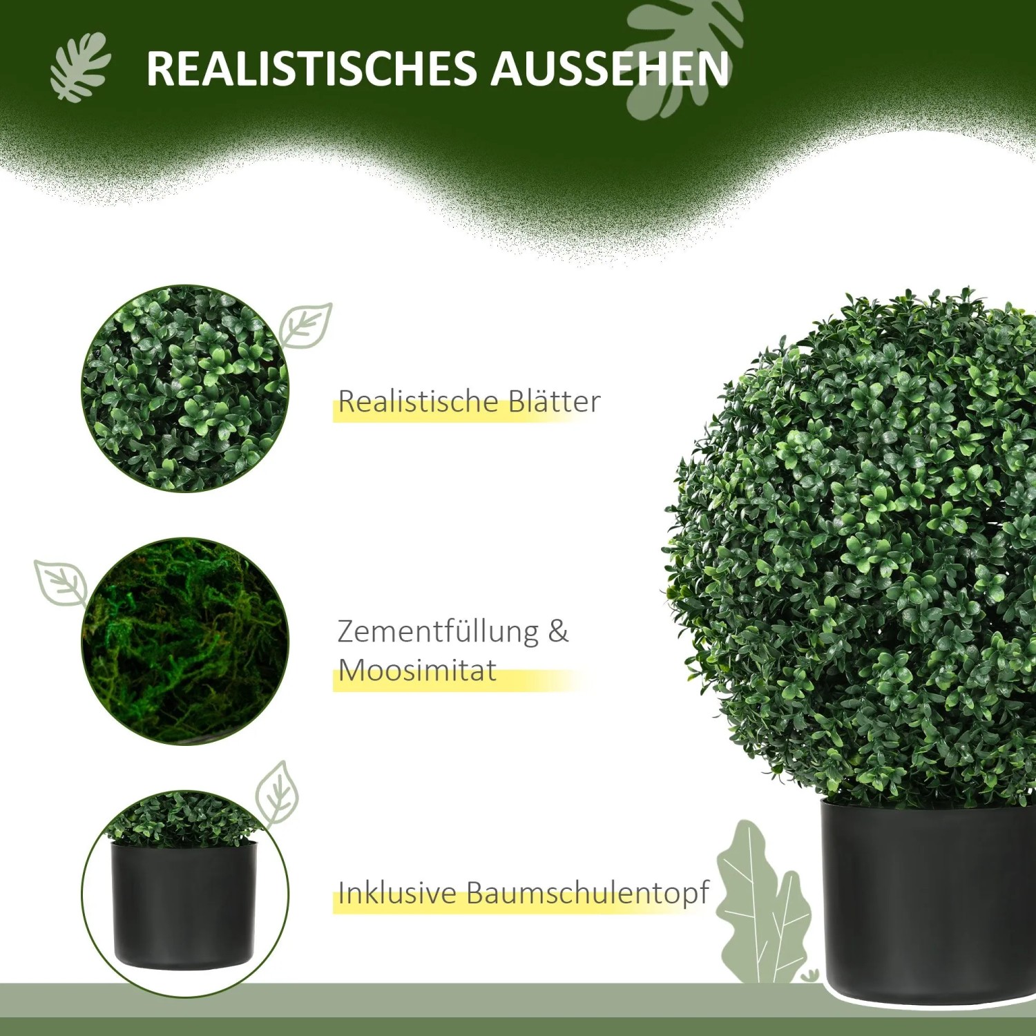 HOMCOM Künstliche Pflanzen 2er-Set mit Blumentopf