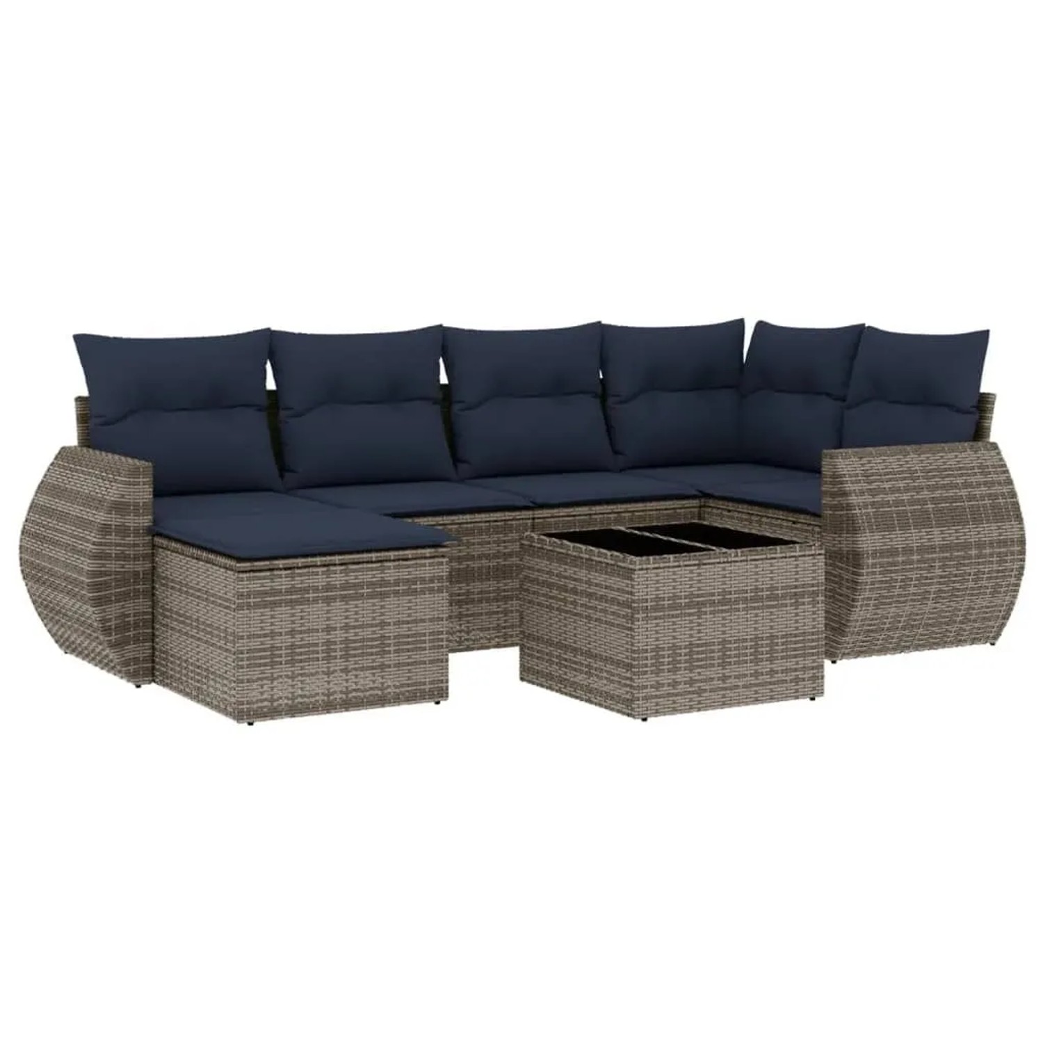 vidaXL 7-Tlg Gartensofa-Set mit Kissen Grau Polyrattan 3221670 günstig online kaufen