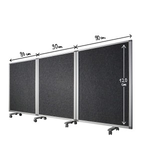 Mobile, faltbare KARAT Trennwand aus Filz, 270x120 cm, mit Rollen. Ideal als Stellwand für Büro und Präsentationen.