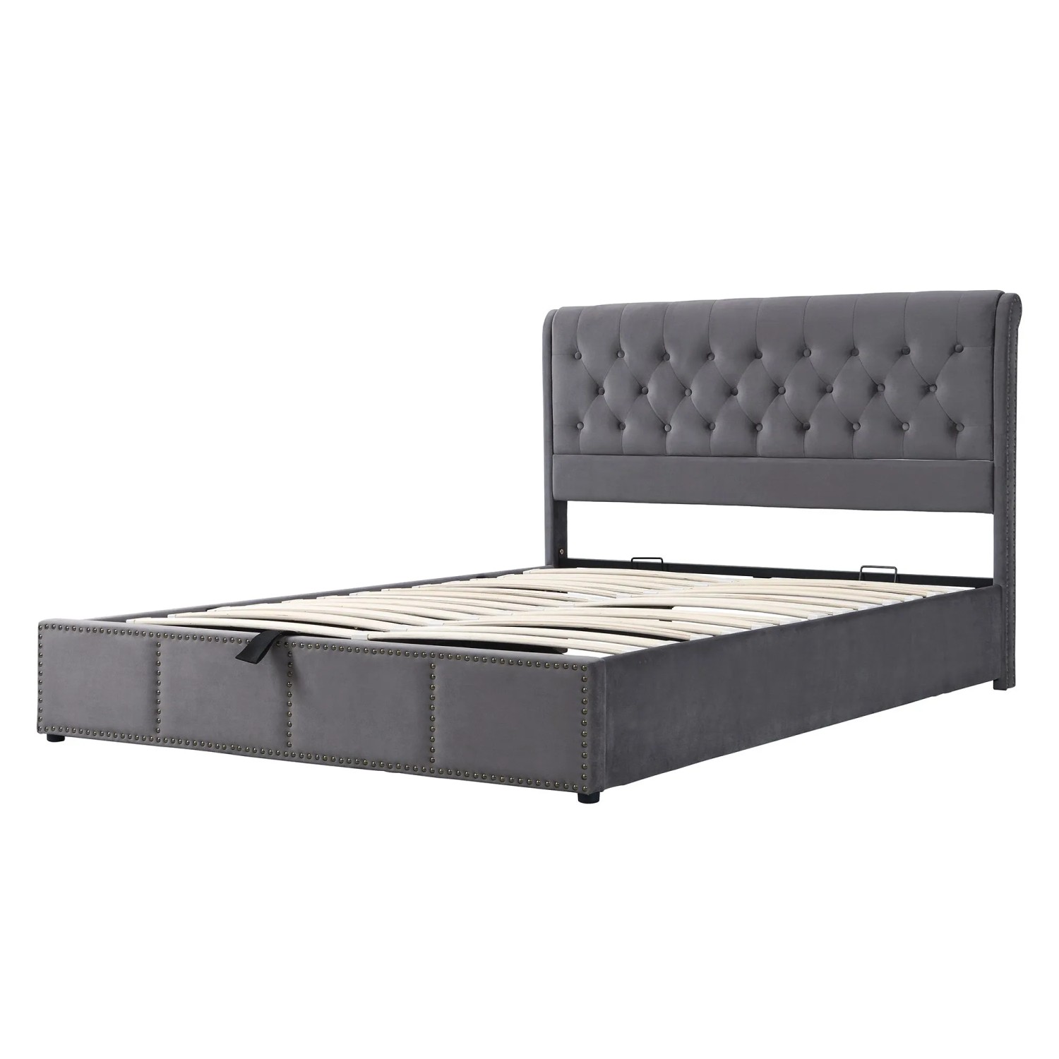 okwish Polsterbett 160x200cm mit Nietenverzierung Schlafzimmer Grau ohne Matratze