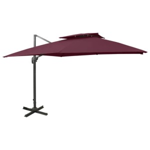 DELUKE Sonnenschirm Rechteckig LOTI 300cm Rot UV-Schutz Kippbar Kurbelsystem Ampelschirm Rechteckig Freiarm 300cm Kurbelschirm