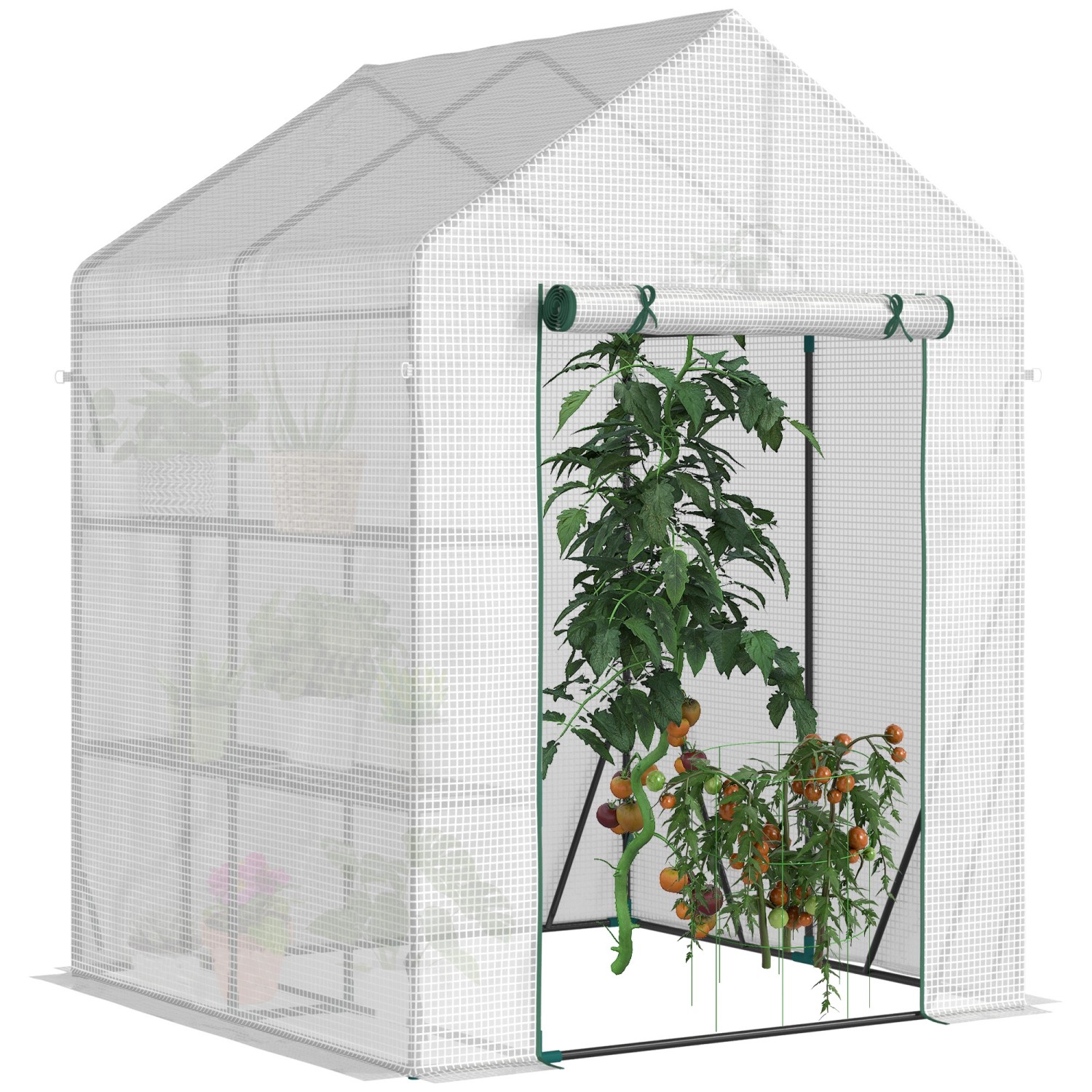 Outsunny Foliengewächshaus mit 4 Regalebenen Weiß 143 x 143 x 195 cm günstig online kaufen
