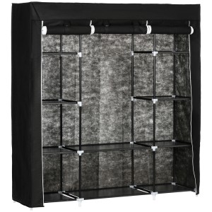 HOMCOM Stoffschrank, schwarz, mit Kleiderstange und 10 Einlegeböden. Praktischer Kleiderschrank für mehr Ordnung.