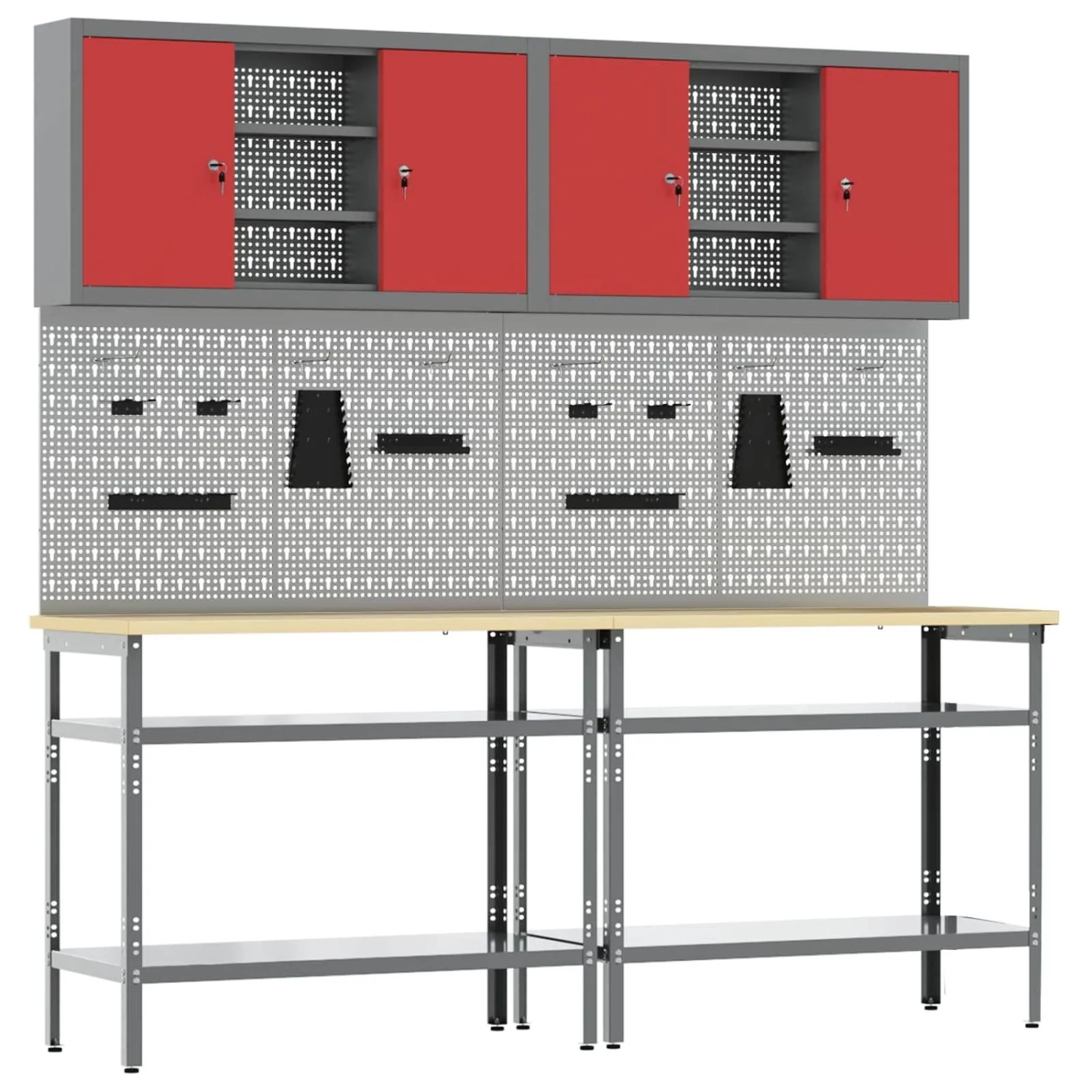 vidaXL Werkbank-Set 8-Tlg Rot und Grau Pulverbeschichteter Stahl 3321503