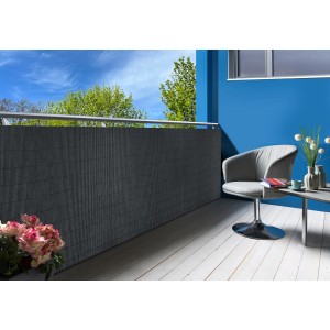 Floraworld Sichtschutz Premium Plus, 90x300cm, Anthrazit, auf einem Balkon montiert.