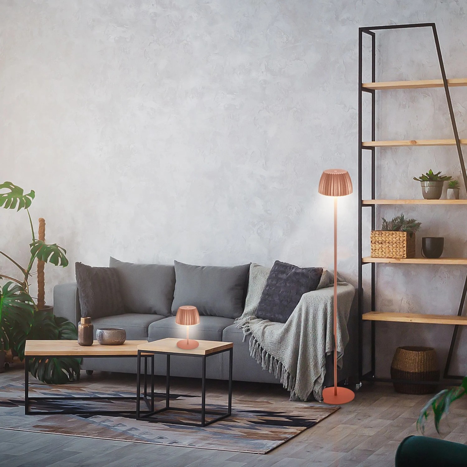 Brilo Akku-Stehleuchte Riffle Dimmbar Touch Lichtkante Kupfer_4