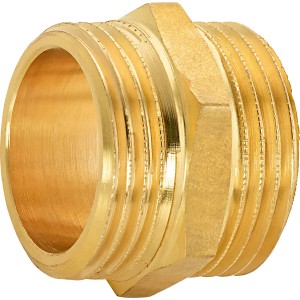 Gewinde-Doppelnippel, 33,3 mm (R 1), aus Messing für Rohrverbindungen.